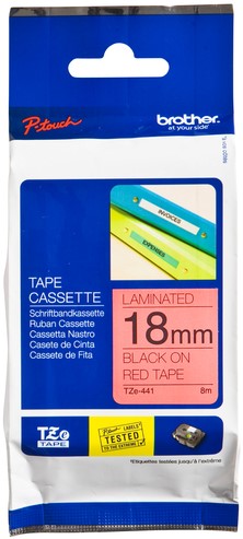 Labeltape Brother P-touch TZe-441 standaard 18mm zwart op rood