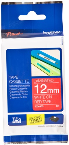 Labeltape Brother P-touch TZe-435 standaard 12mm wit op rood