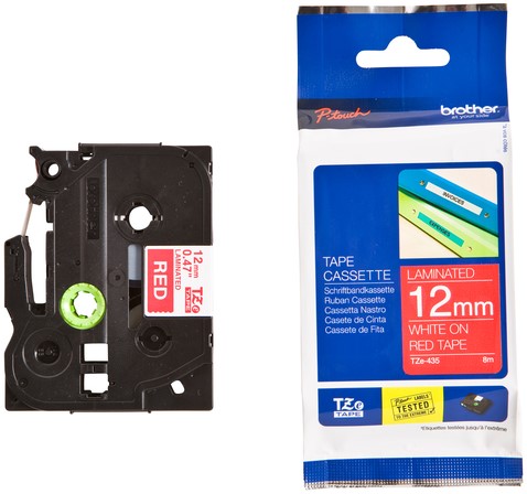 Labeltape Brother P-touch TZe-435 standaard 12mm wit op rood-3