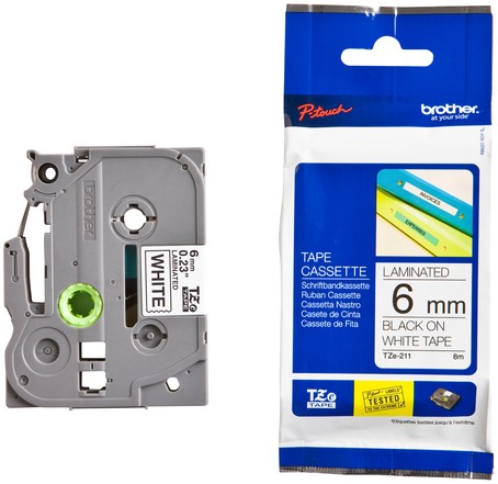 Labeltape Brother P-touch TZe-211 standaard 6mm zwart op wit-3