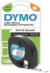 Labeltape Dymo LetraTag plastic 12mm zwart op wit