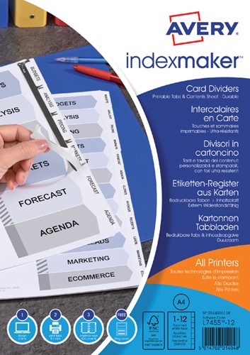 Tabbladen Avery Indexmaker 9-gaats 12-delig wit