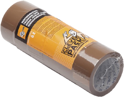Verpakkingstape CleverPack 48mmx66m bruin PP pak à 6 rollen