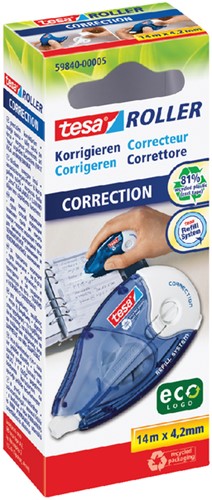 Correctietape tesa® ecoLogo® 4,2mmx14m navulbaar hangdoosje