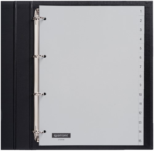 Tabbladen Quantore 4-gaats 1-15 genummerd grijs PP