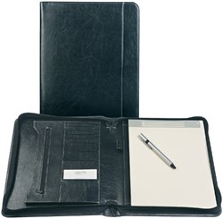 Schrijfmap Brepols Palermo luxe A4 met rits incl schrijfblok zwart