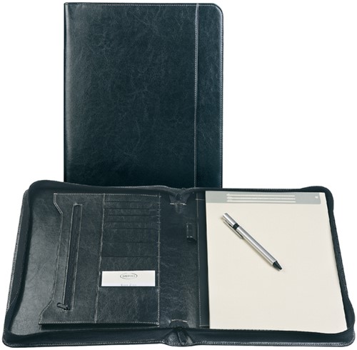 Schrijfmap Brepols Palermo luxe A4 met rits incl schrijfblok zwart