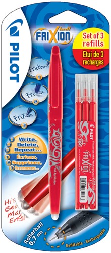 Rollerpen PILOT friXion medium rood blister à 1 stuk + 3 vullingen