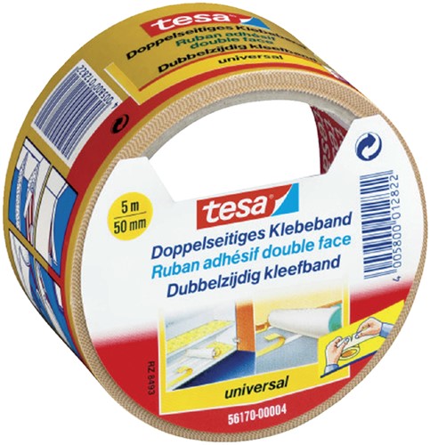 Tapijttape tesa® universal 5mx50mm dubbelzijdig wit (OUTLET op=op)