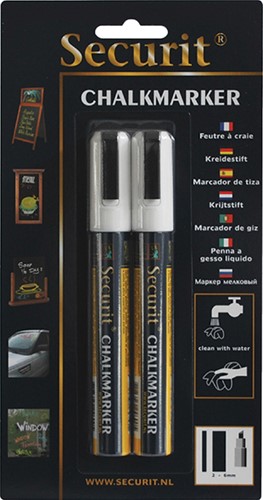 Krijtstift Securit SMA-510 schuin wit 2-6mm blister à 2 stuks