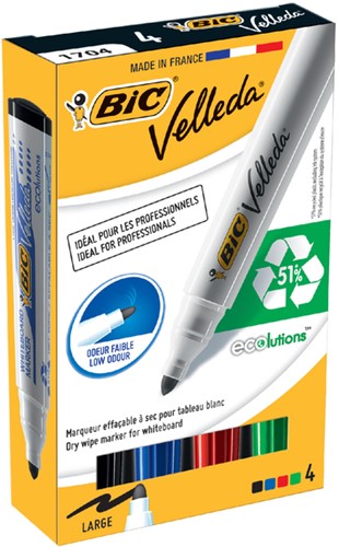 Whiteboardmarker Bic Velleda 1701 rond large assorti doos à 4 stuks-2