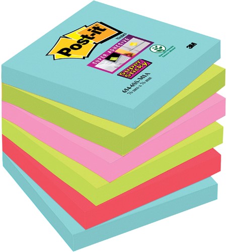 Memoblok 3M Post-it 654 Super Sticky 76x76mm Miami p/6 blok ass