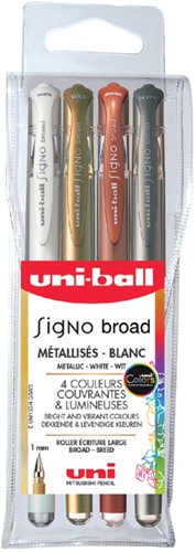Rollerpen Uni-ball Signo breed metallic assorti etui à 4 stuks