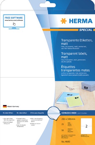 Etiket HERMA 4683 210X148mm transparant mat 50 etiketten