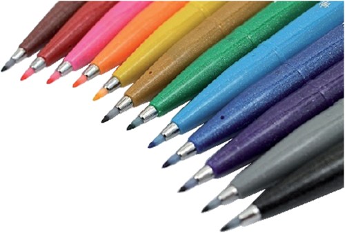 Brushpen Pentel SES15C Sign Artist standaardkleuren assorti 12 stuks-3