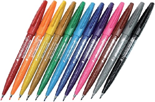 Brushpen Pentel SES15C Sign Artist standaardkleuren assorti 12 stuks-2
