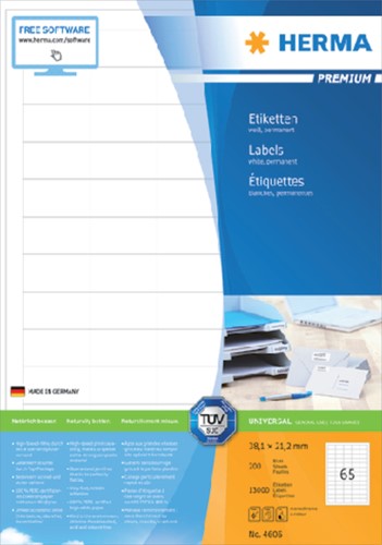 Etiket HERMA 4606 38.1x21.2mm premium wit 13000 stuks