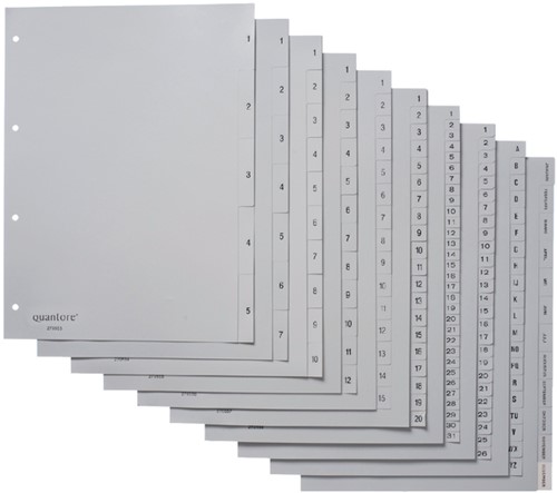 Tabbladen Quantore 4-gaats 1-15 genummerd grijs PP-2