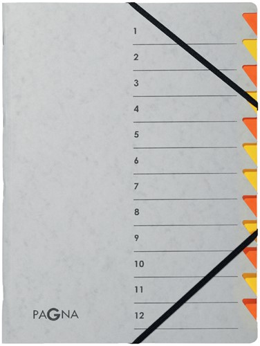 Sorteermap Pagna Easy 12 tabs A4 karton grijs/oranje