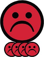 Magneet smiley 50mm emotie bedroefd rood 5 stuks