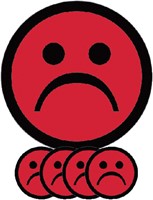 Magneet smiley 25mm emotie bedroefd rood 5 stuks