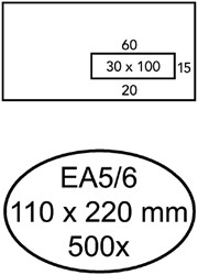 Envelop Hermes EA5/6 110x220mm venster 3x10rechts zelfklevend 500 stuks