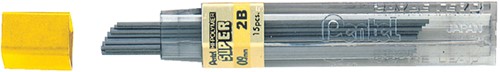 Potloodstift Pentel 2B 0.9mm zwart koker à 15 stuks