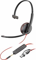 HP Poly Blackwire 3215 Monaural USB-C Headset + 3,5 mm plug + USB-C/A adapter