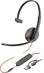 HP Poly Blackwire 3215 mono USB-C-headset + 3,5 mm stekker + USB-C/A-adapter (bulk)