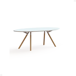 Bridge vergadertafel ellipsvorm Huislijn, 240 x 120 cm, massief houten ronde poten, vaste hoogte 75 cm