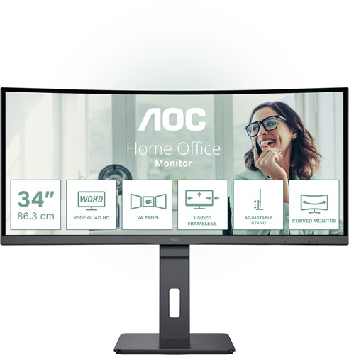 AOC CU34P3CV computer monitor 86,4 cm (34") 3440 x 1440 Pixels UltraWide Quad HD LED Zwart