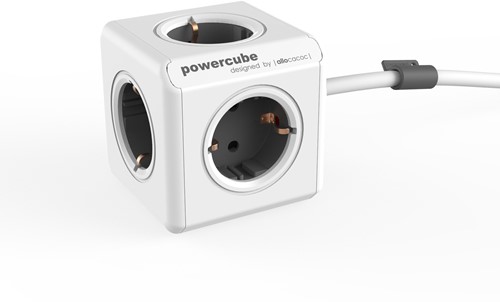 Power Cube Extended USB: 4x stroom + 2x USB charger + Grijs - 3 meter aansluitsnoer 
