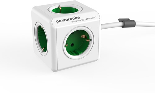 Power Cube Extended USB: 4x stroom + 2x USB charger + Groen - 1,5 meter aansluitsnoer 