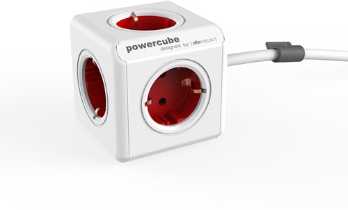 Power Cube Extended USB: 4x stroom + 2x USB charger + Rood - 1,5 meter aansluitsnoer 