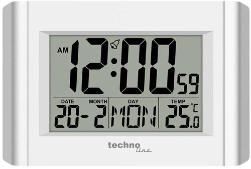 Wekker Technoline 215x150x28mm zilver/wit