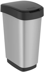 Afvalbak Rotho Twist 50 liter zilver, zwart