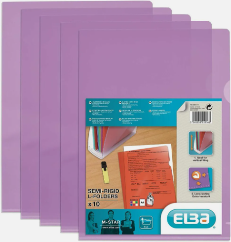 Insteekmap L-model Elba A4 PVC 0.15mm Lila 10 stuks