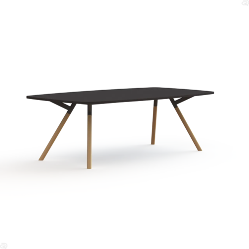 Bridge vergadertafel tonvorm Huislijn, massief houten ronde poten, vaste hoogte 75 cm